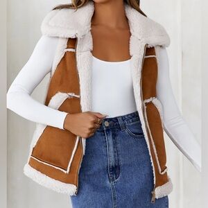 Hello Molly Tan Suede Sherpa Vest